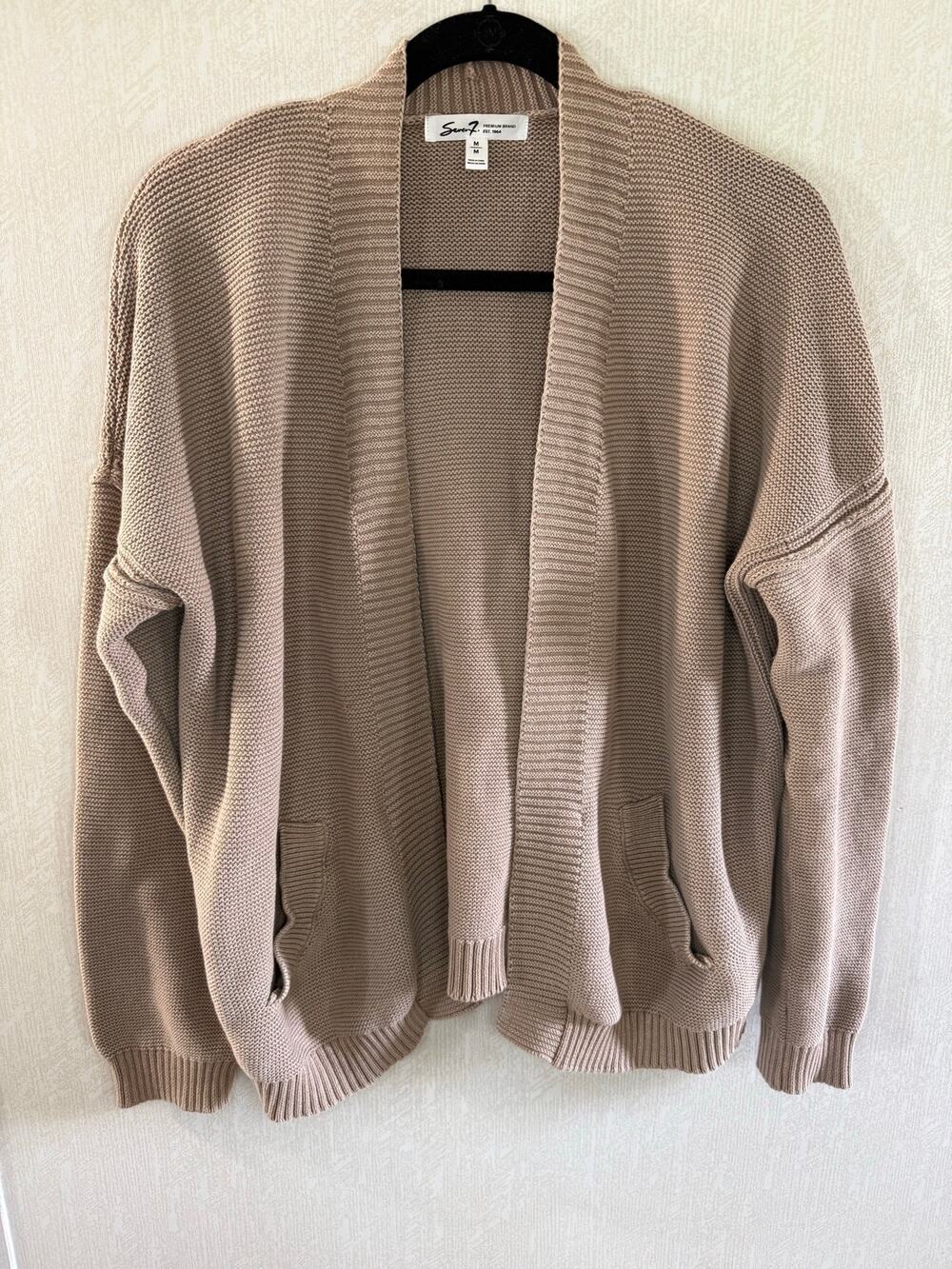 Seven7 Women’s Medium Taupe Beige Open Front Knit Cardigan Sweater